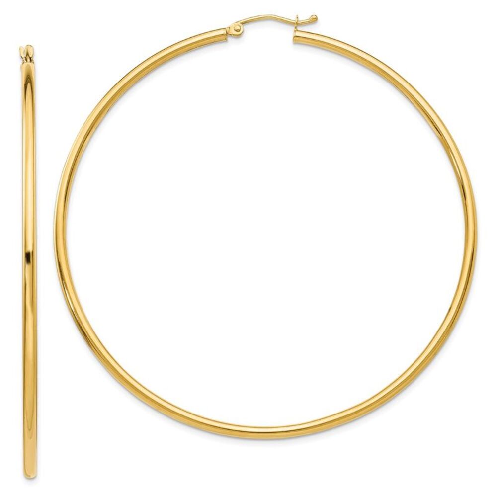 2.5mm, 14k Yellow Gold Classic Round Hoop Earrings, 65mm (2 1/2 Inch)